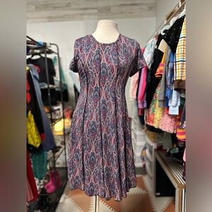 Sami & Jo Pink and Purple A-Line Midi Dress with Flutter Sleeves